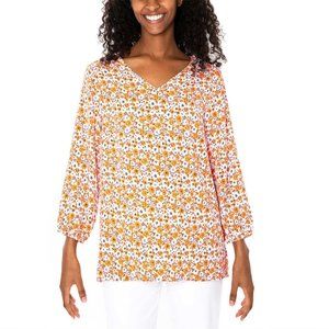 NWT Mario Serrani Women 3/4 Sleeve V-Neck Tunic Top Pink Floral Sz XS $60 VV037